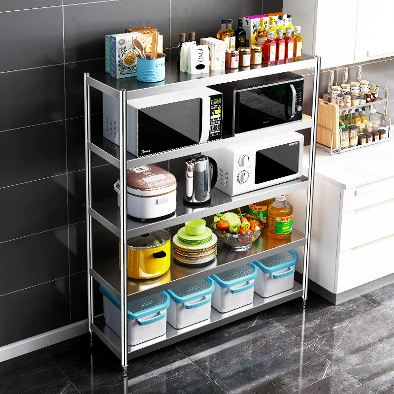 Wholesale stainless steel shelves kitchen storage rack floor-mounted multi-layer storage for five-layer household balcony storage