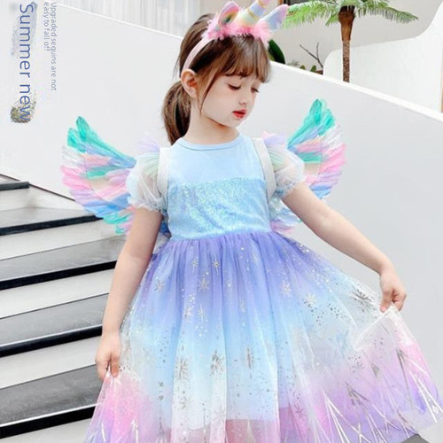 Princess Elsa's Dress for Girls, Elsa 2024 New Children's Stylish Dress, Short Sleeve Summer Princess Dress, Summer Girls Dress