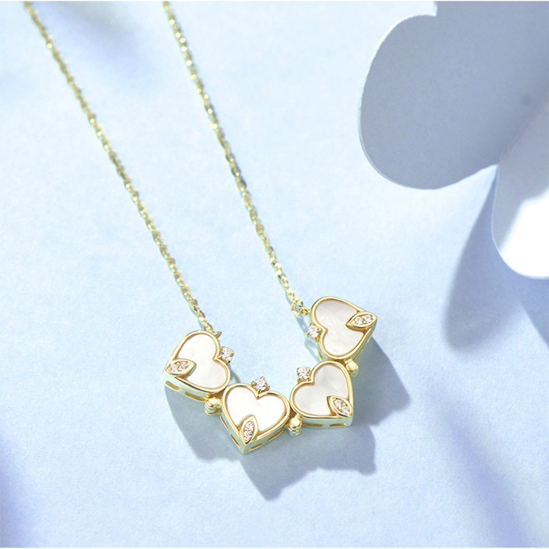 Fashion Simple Style Four Leaf Clover Titanium Steel Inlay Shell Zircon Pendant Necklace_colorza_1