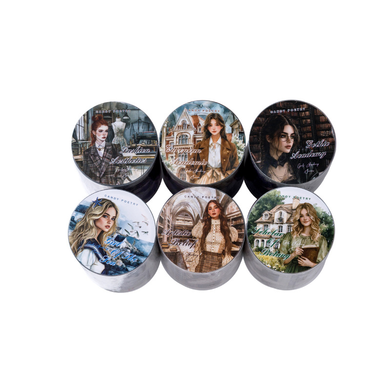 Sugar Poetry Retro Material de personaje Cinta troquelada PET Chicas Academy Series Cuenta manual Cinta decorativa de paisaje de bricolaje