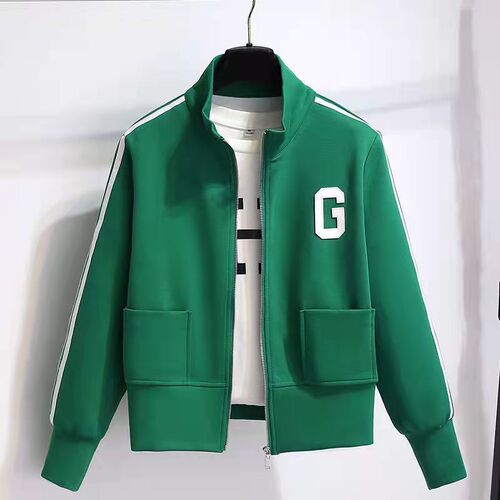 Solid color stand-neck baseball uniform sports coat for women 2025 early spring and autumn new loose short casual sports coat