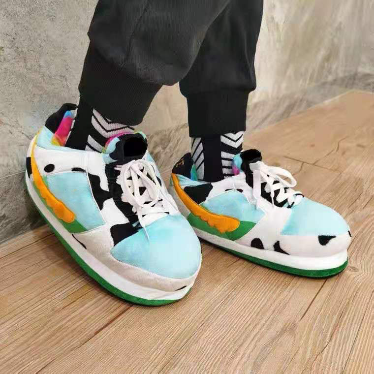 Tiktok mismo estilo parodia zapatos de grasa Coco pareja Zapatillas de algodón volver al futuro casa piso Kang hebilla 1 zapatos de algodón