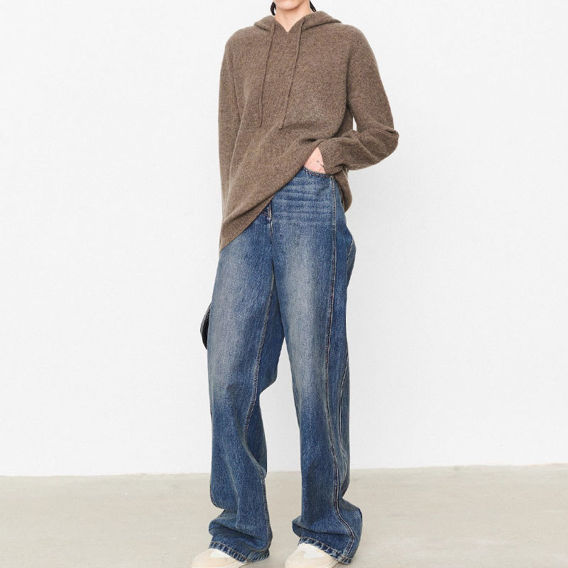 In-Stock Korean-Style Washed Blue Drapey Wide-Leg Jeans, High-Waisted, Slimming and Height-Enhancing, Straight-Cut, Floor-Length Pants In-Stock Korean-Style Washed Blue Drapey Wide-Leg Jeans, High-Waisted, Slimming and Height-Enhancing, Straight-Cut, Floor-Length Pants
