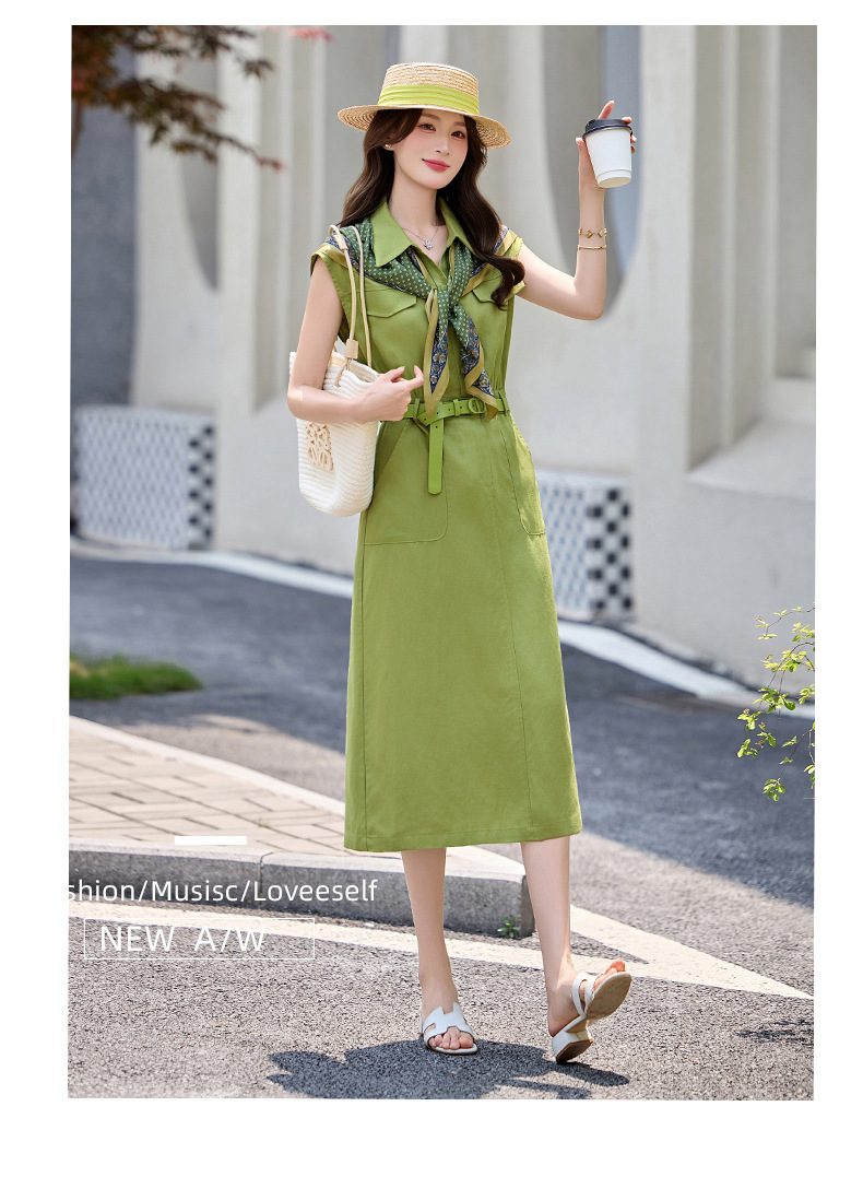 Đầm maxi nữ cổ bẻ tay ngắn dáng suông kèm khăn lụa AH8635 — Màu ảnh chi tiết 18