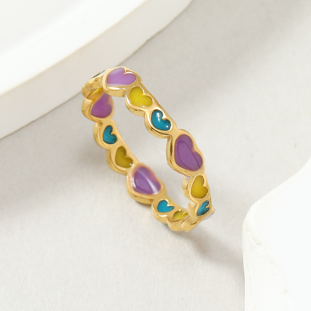 Women's Gender Sweet Heart Shape Stainless Steel Enamel Plating Rings