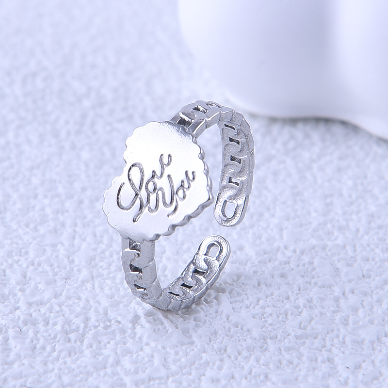 Fashion Letter Heart Shape Titanium Steel Plating Open Ring