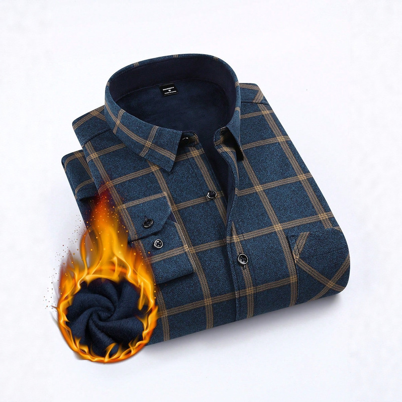 Popular Foreign Trade Warm Shirt for Men, Fleece-Lined and Thickened, Casual Flannel Plaid Shirt for Men, Large Size Plaid Shirt for Men