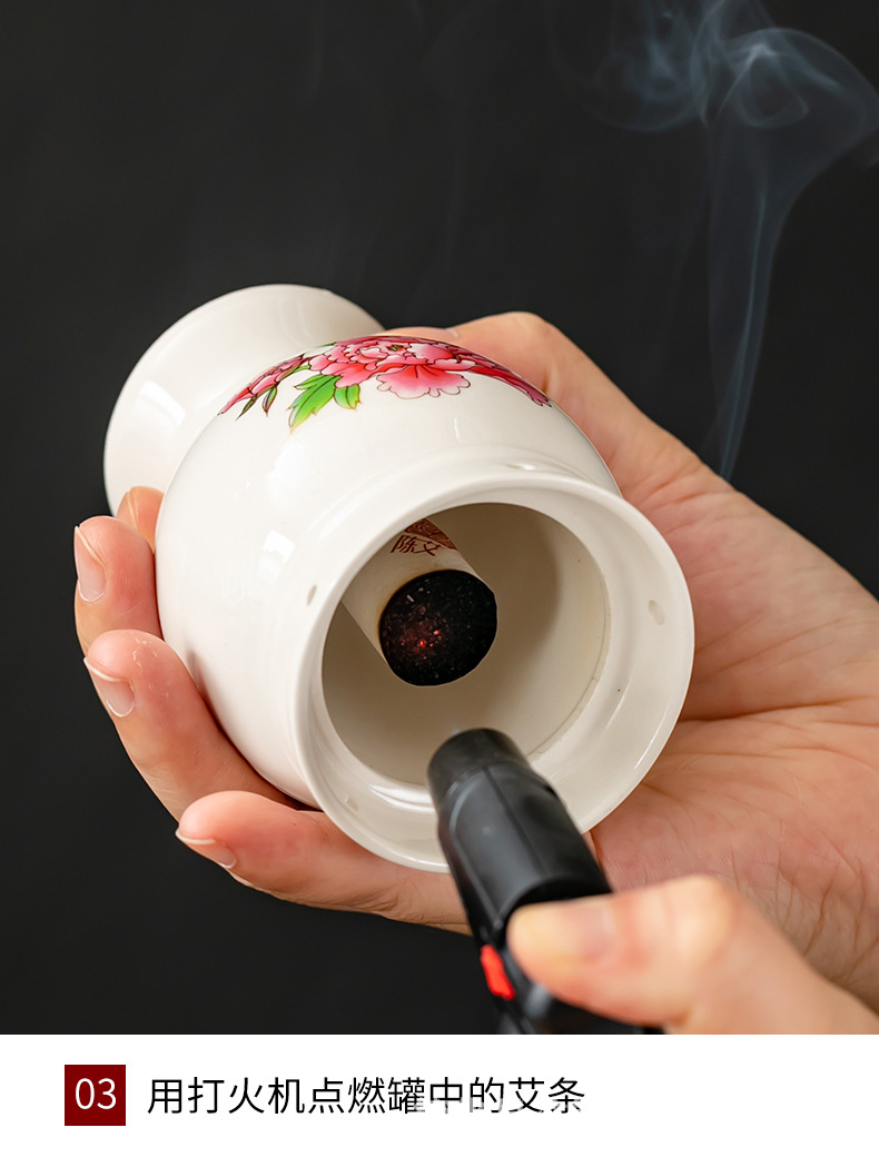 Ceramic Double-Layer Moxa Cup Multi-Function Moxibustion Box Full Body Handheld Gua Sha Jar quality and texture