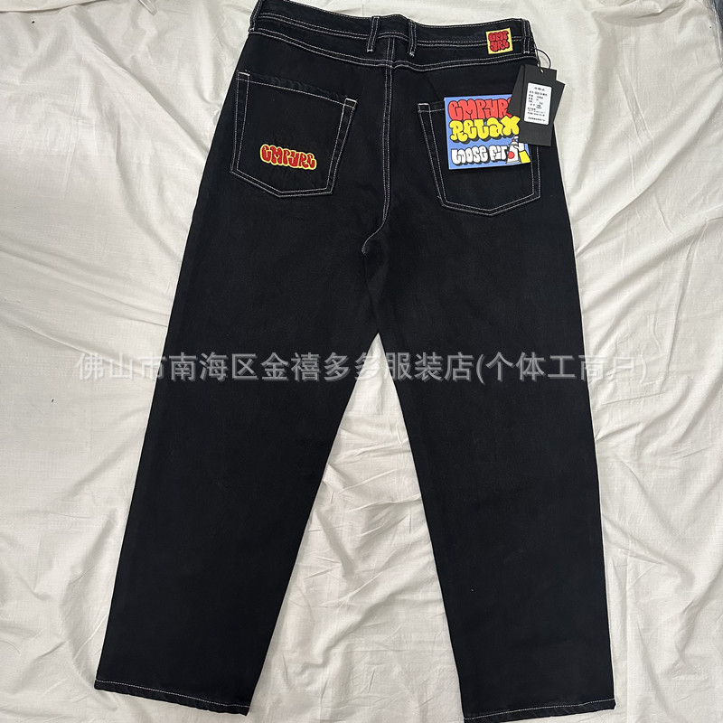 Foreign trade Denim skateboard pants polar Black big boy trendy new embroidery wear-resistant straight loose star same style