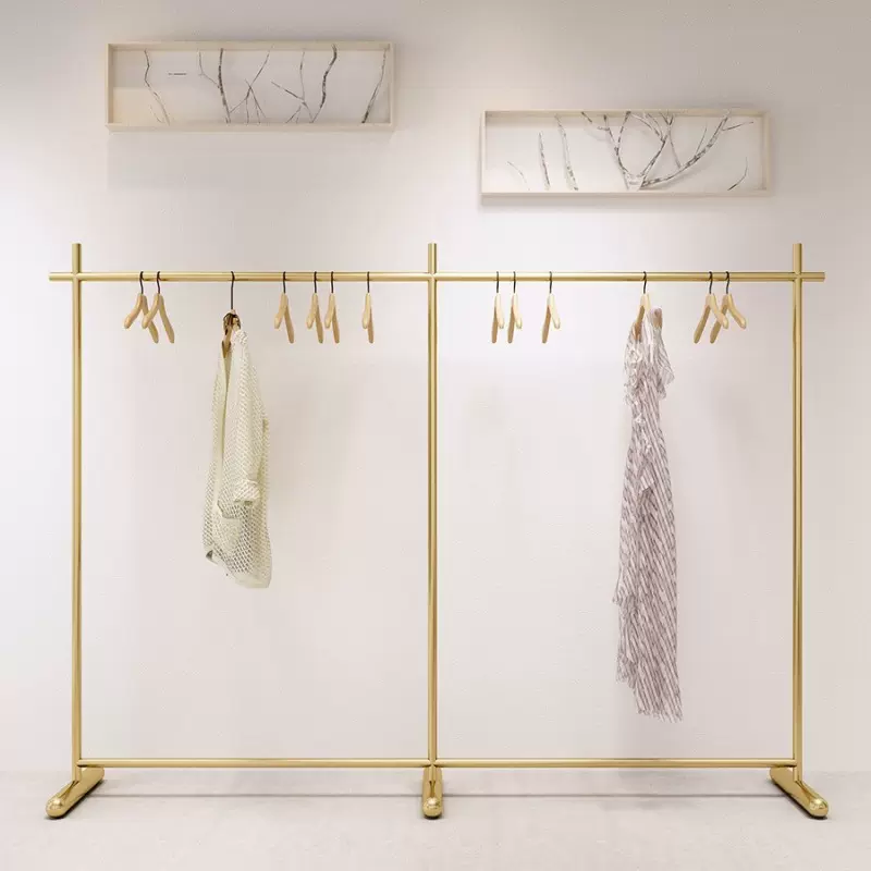 服装店展示架落地式铁艺挂衣架女装童装店金色货架中岛架陈列道具