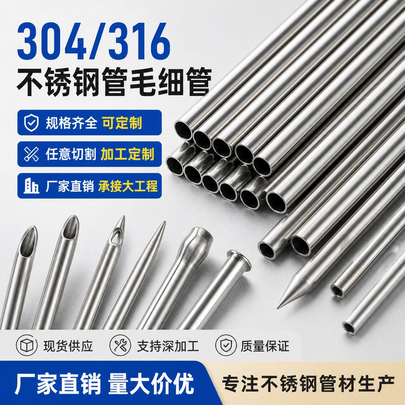 304/316不锈钢管毛细管规格齐全可定制圆头磨尖扩口缩尖割孔精密