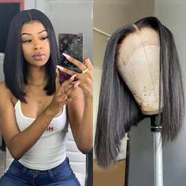 欧美前额蕾丝假发女士中分BoBo头短直发高温丝时尚wigs假发全头套