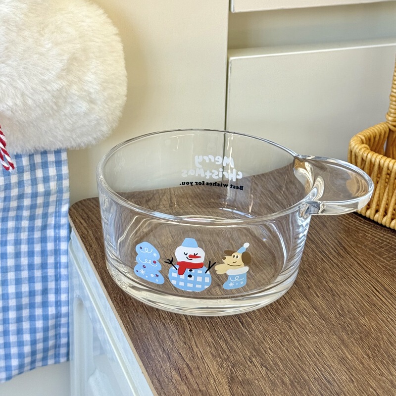 Cross-Border Ins Style Christmas Snowman Glass Bowl Round Glass Salad Bowl Tableware Set Dessert Bowl