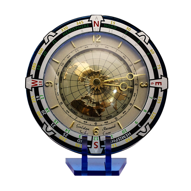 Металлические настоичные часы для украшения интерьера креативные украшения рельеф земной диск показывает двенадцать часовых поясов мира