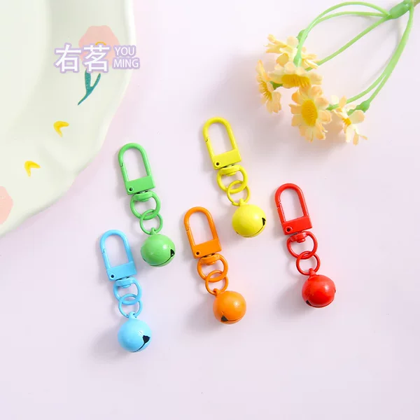 Candy Color Paint Revolving Door Buckle Bell Keychain Pendant Metal Bell Accessories Accessories Hanging Buckle DIY Bag