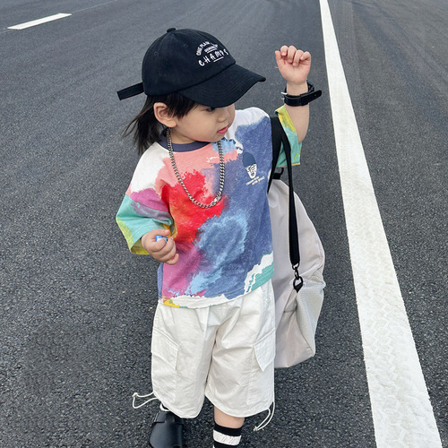 Children's short-sleeved T-shirt summer 2024 new style boys' stylish baby Korean cartoon printed tops for small and medium-sized children's trendy t-shirts