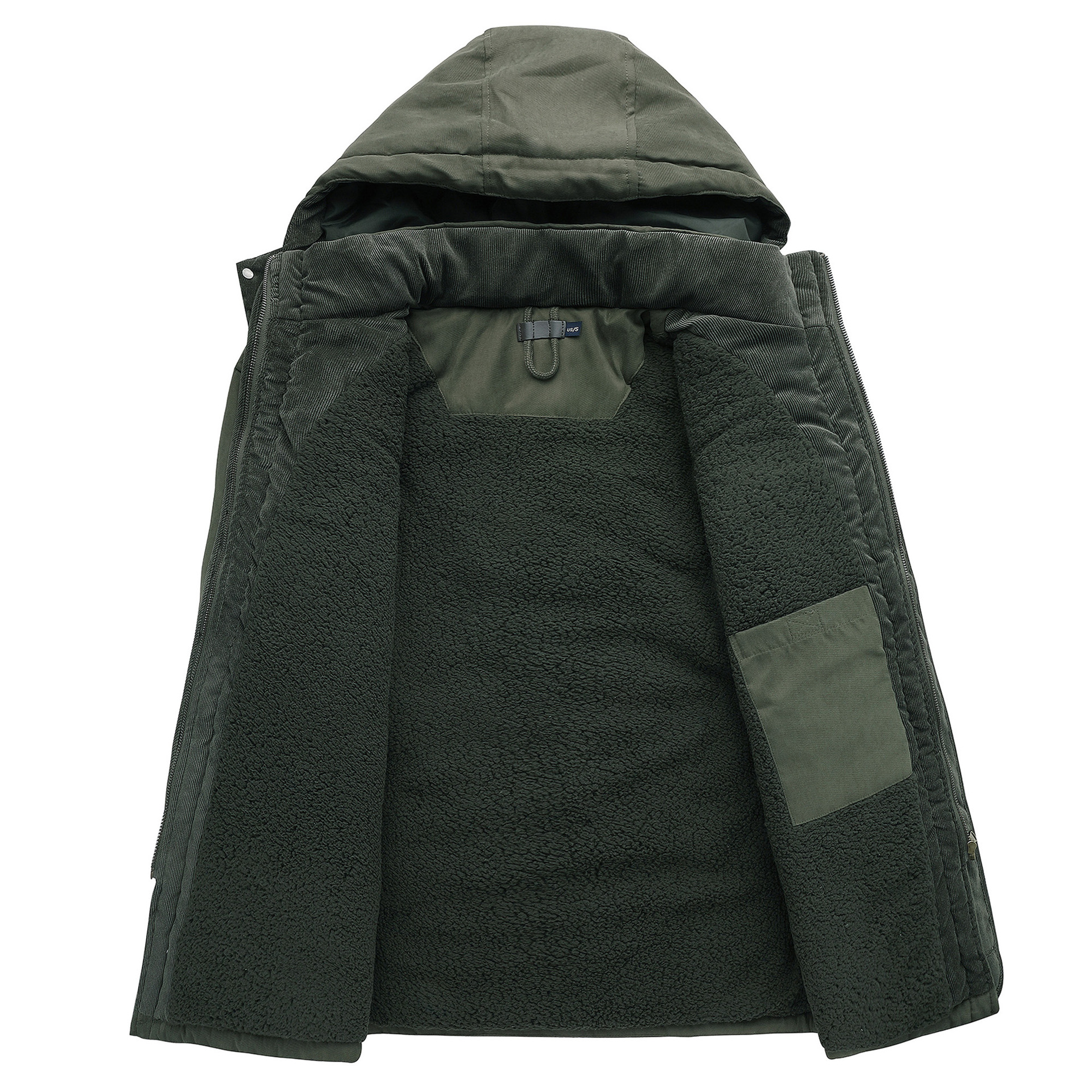 Men's Clothing US size men's thick coat solid color large size jacket mid length cotton coat casual sherpa jacket_voghion.com