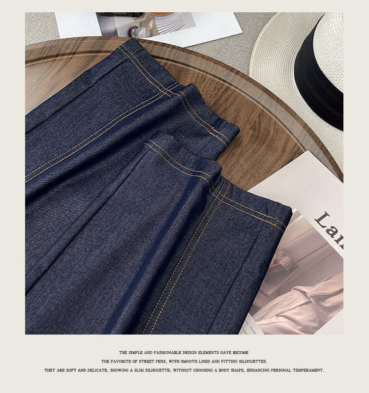 Quần jean nữ ống rộng cạp cao vải denim mỏng nhẹ dáng suông — Đen - Loại thông thường chi tiết 21