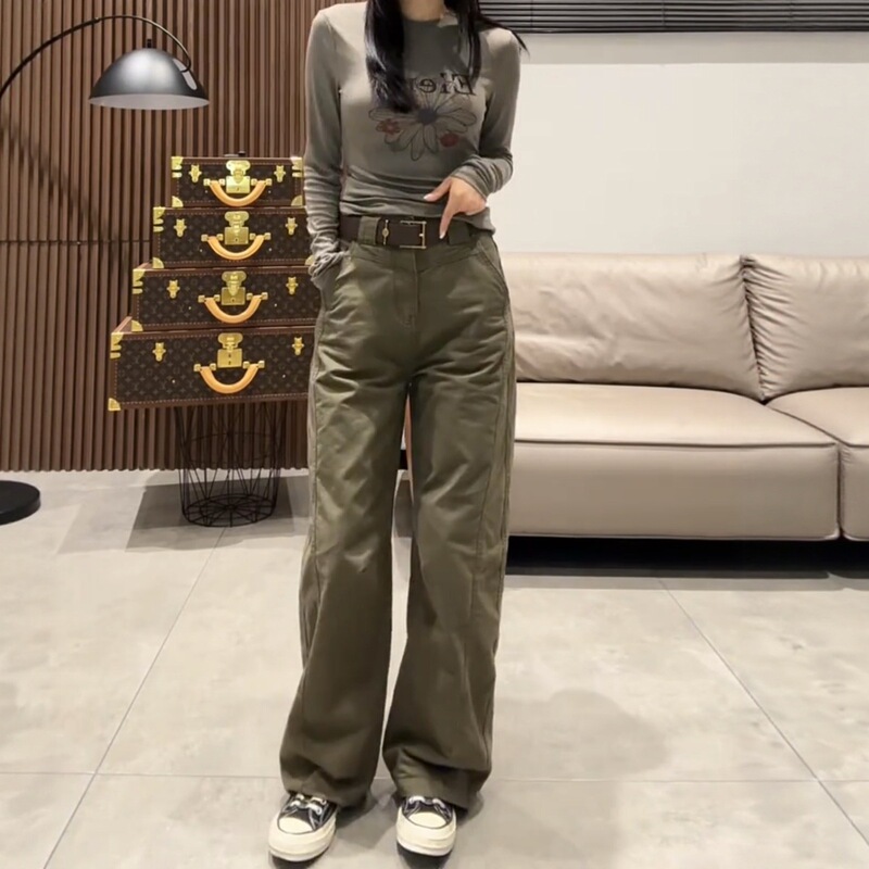 2025秋季新款工装牛仔裤女大码显瘦直筒裤窄版阔腿裤遮肉拖地长裤|undefined