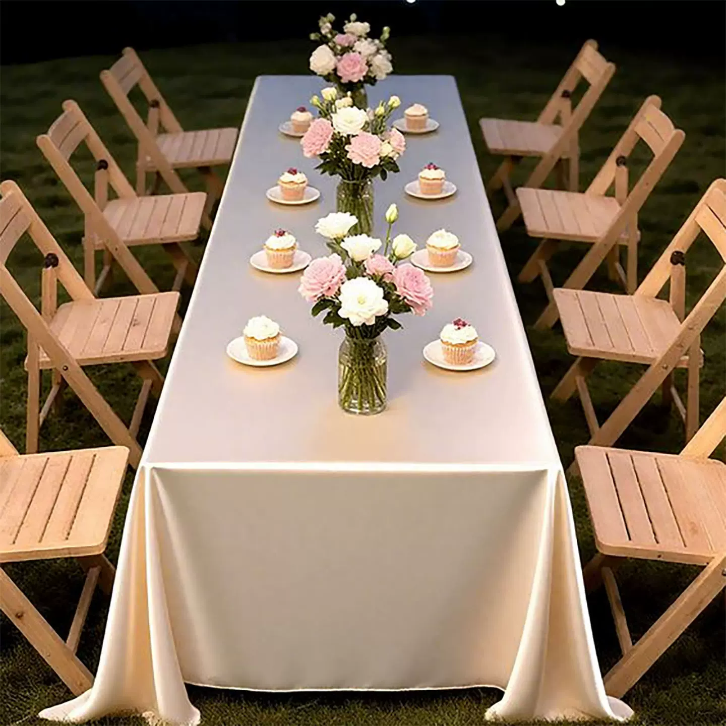 桌布2025新款轻奢高级感长方形缎面金色甜品台布艺订婚户外台布