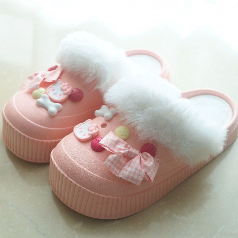 Осенние и зимние новые взрывные кроссовки хлопковые буксиры DIY модные дикие домашние плюшевые милые комнатные и наружные хлопчатобумажные туфли для женщин