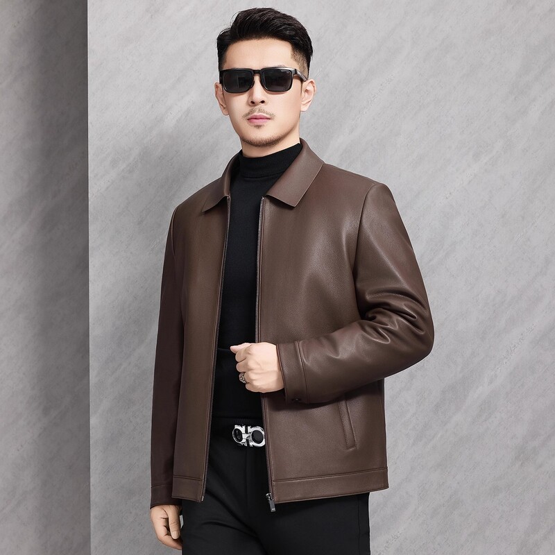 Haining High-End First-Layer Sheepskin Men's Genuine Leather Jacket Slim Fit Lapel Leather Coat Men's Short down Jacket Haining High-End First-Layer Sheepskin Men's Genuine Leather Jacket Slim Fit Lapel Leather Coat Men's Short down Jacket