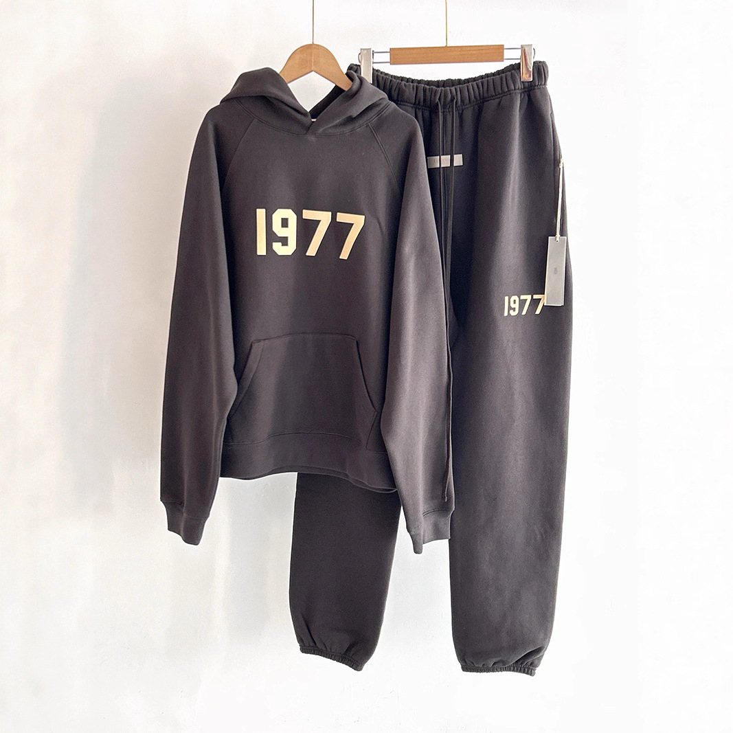 In-Stock Correct Version Fog Essential 22Ss Flocked 1977 Logo Hooded Sweatshirt Matching Set
