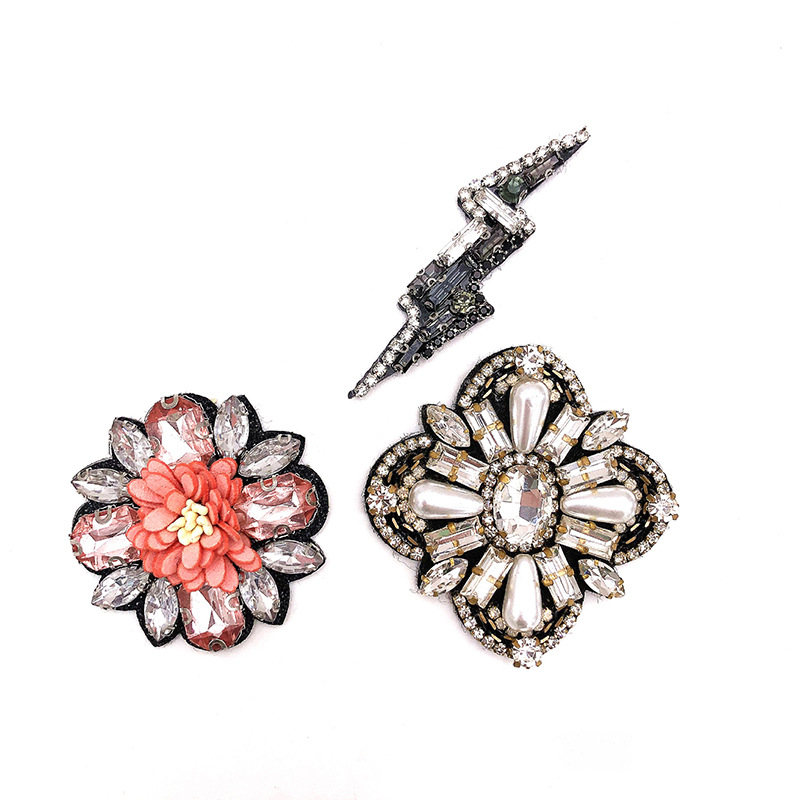 厂家供应粘钻闪电小花布贴鞋包服装配饰补丁贴　DIY装饰配件