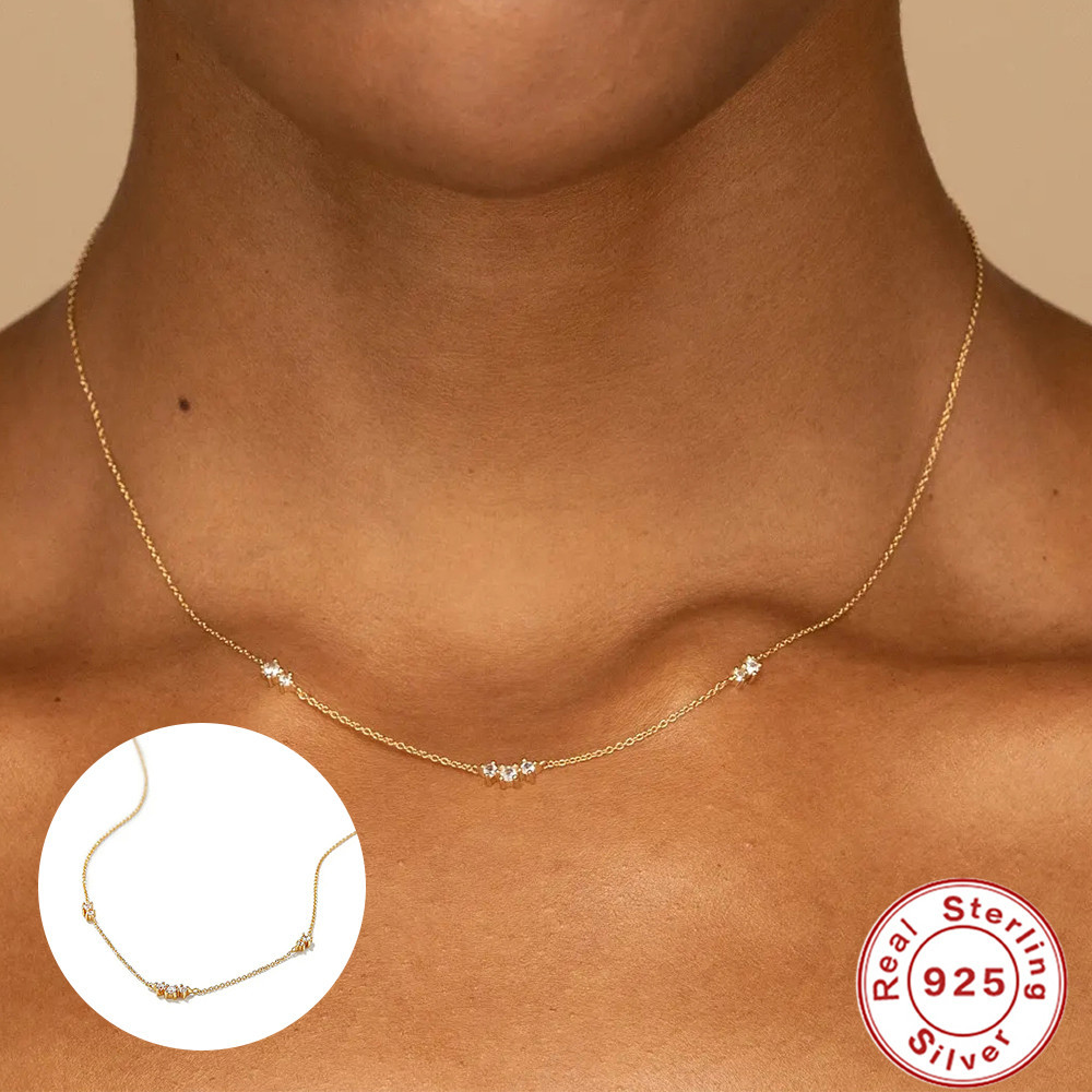 Europeo y americano transfronterizo moda s925 plata esterlina simple triple diamante apilados desgaste diario a juego personalidad todo-fósforo clavícula collar