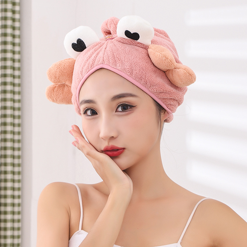 Manufacturer wholesale dry hair cap coral velvet eye dry hair cap for women one-piece hair absorbent cartoon animal adult shower cap