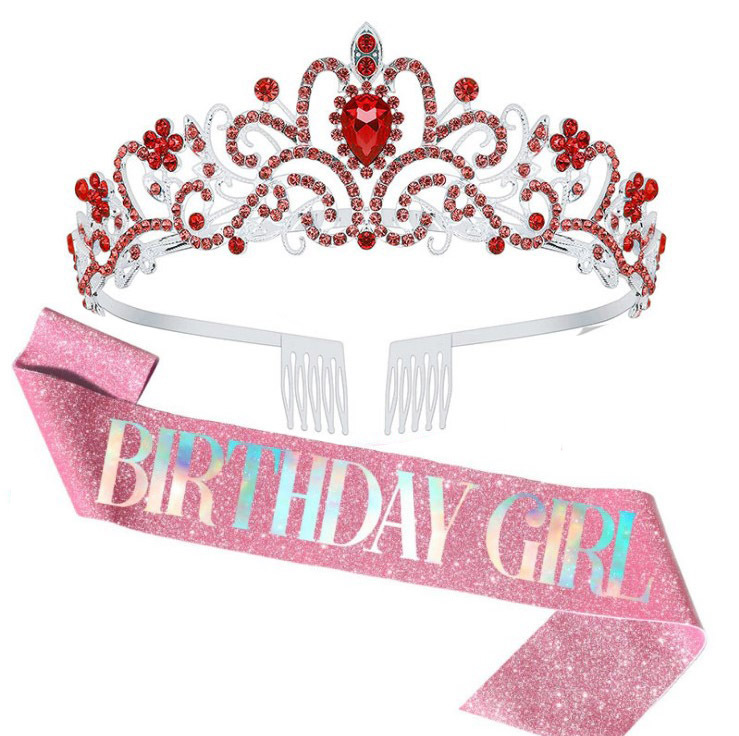 Rosa de la muchacha etiqueta cinturón oro rosa decoración fiesta cumpleaños props Correa hombro corona reina cinta traje regalo