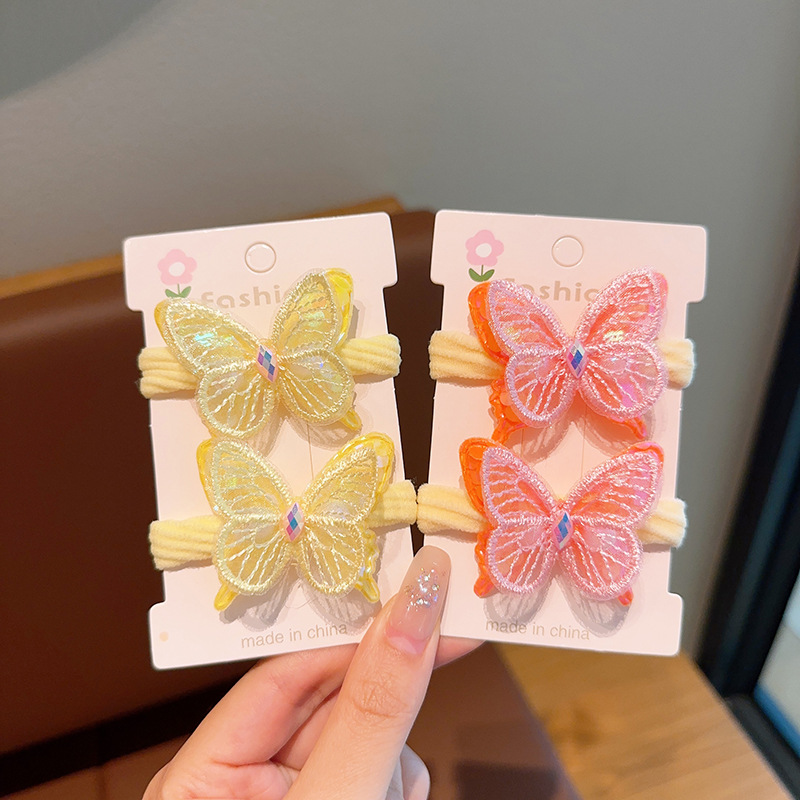 Cuerda de pelo de los niños lentejuelas mariposa banda de pelo de la muchacha lazo del pelo banda de goma de alta elasticidad no duele cuerda de pelo anillo de toalla tocado