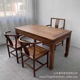老榆木茶桌实木餐桌茶台书桌办公泡茶休闲办公桌原木长条门板桌
