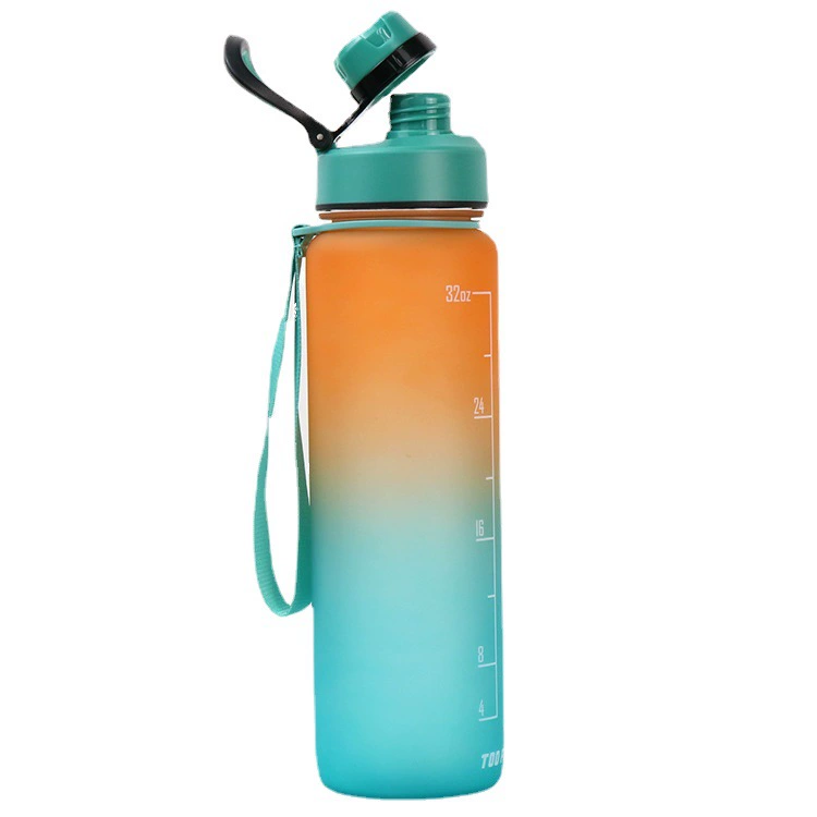Capacious plastic handheld straw with glass, sports space teapot for gym, 700 ml