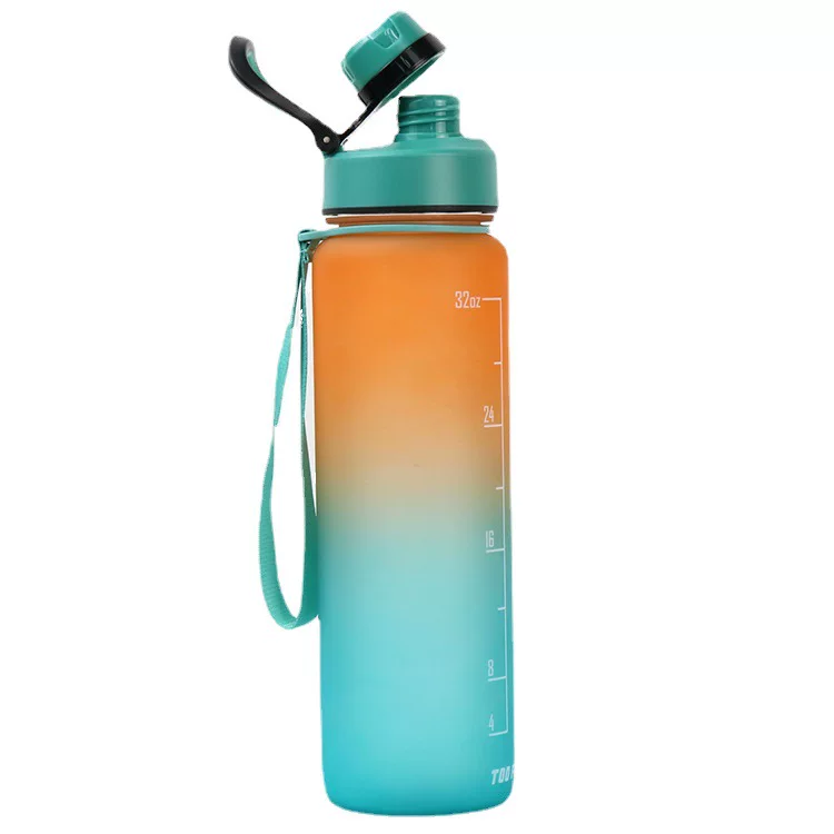 Capacious plastic handheld straw with glass, sports space teapot for gym, 700 ml