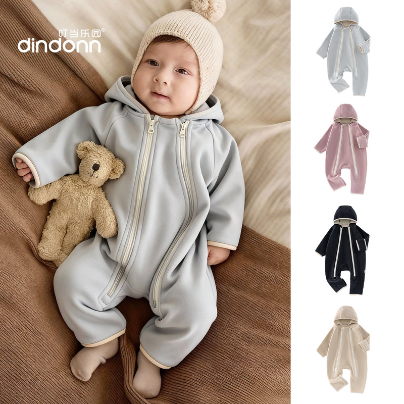 Tinkerbell Autumn and Winter Velvet Warm Hooded Jumpsuit Zipper Romper Double-Sided Danish Velvet Small Umbrella Baby Clothes Tinkerbell Autumn and Winter Velvet Warm Hooded Jumpsuit Zipper Romper Double-Sided Danish Velvet Small Umbrella Baby Clothes