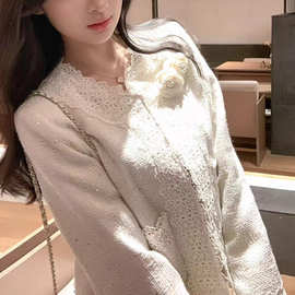 法式白色重工亮片小香风外套女2025秋季新款秋纯欲风穿搭2162