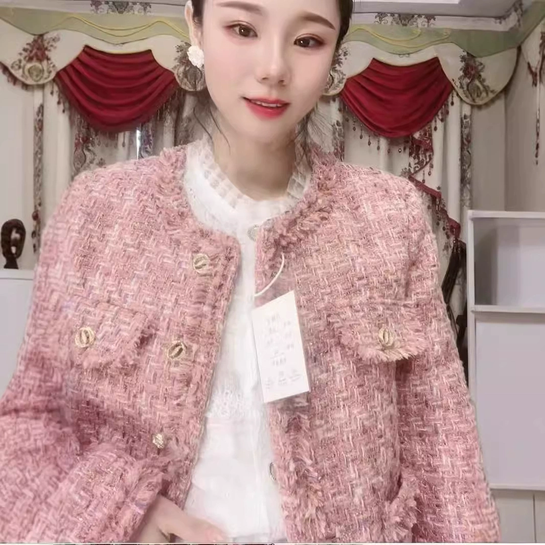Down-lined Fuchsia Tweed Jacket, Winter Increased Thickness, chanel-style