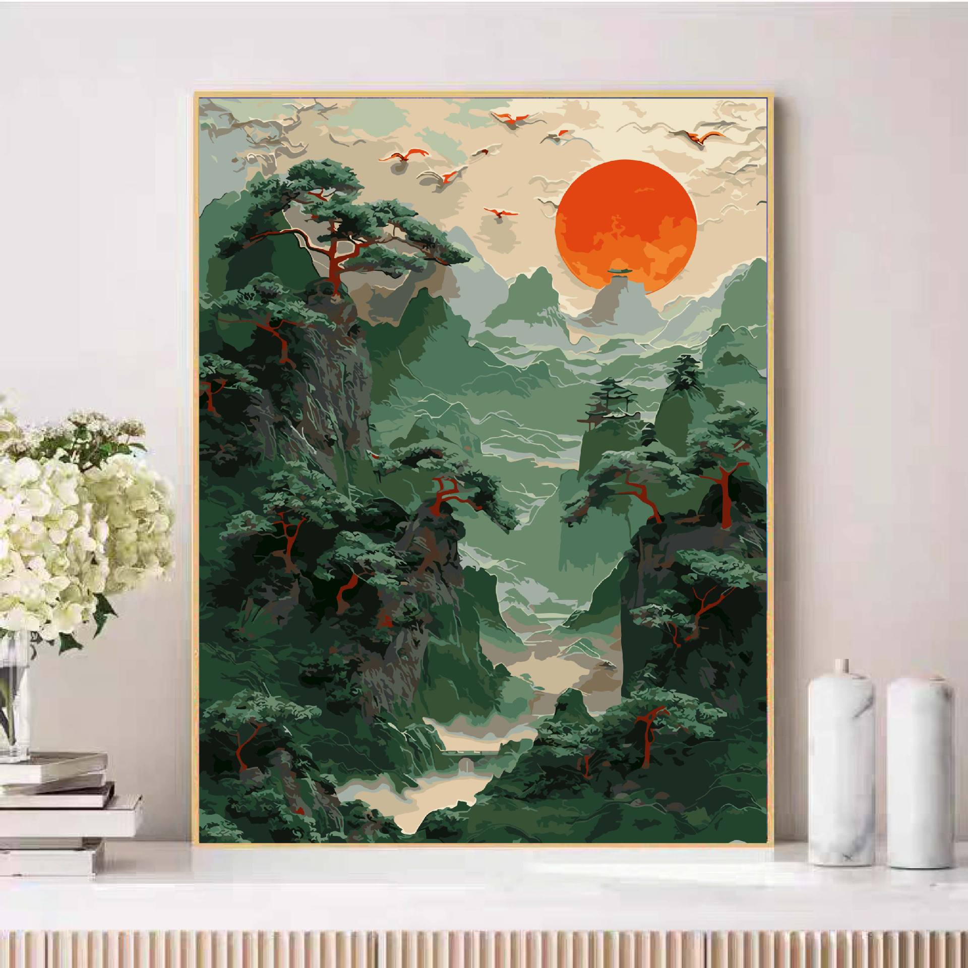 Nuevo mil millas de paisajes de montañas antiguos paisajes de curación de pintura al óleo digital hecha a mano DIY relleno de aceite de acrílico pintado