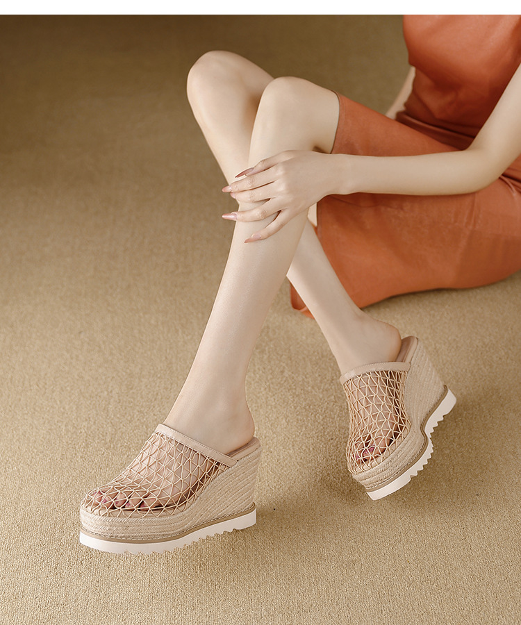 Dép sandal nữ bít mũi đế xuồng cao gót 9 cm phong cách biển — màu nâu, màu đen, màu mơ chi tiết 10