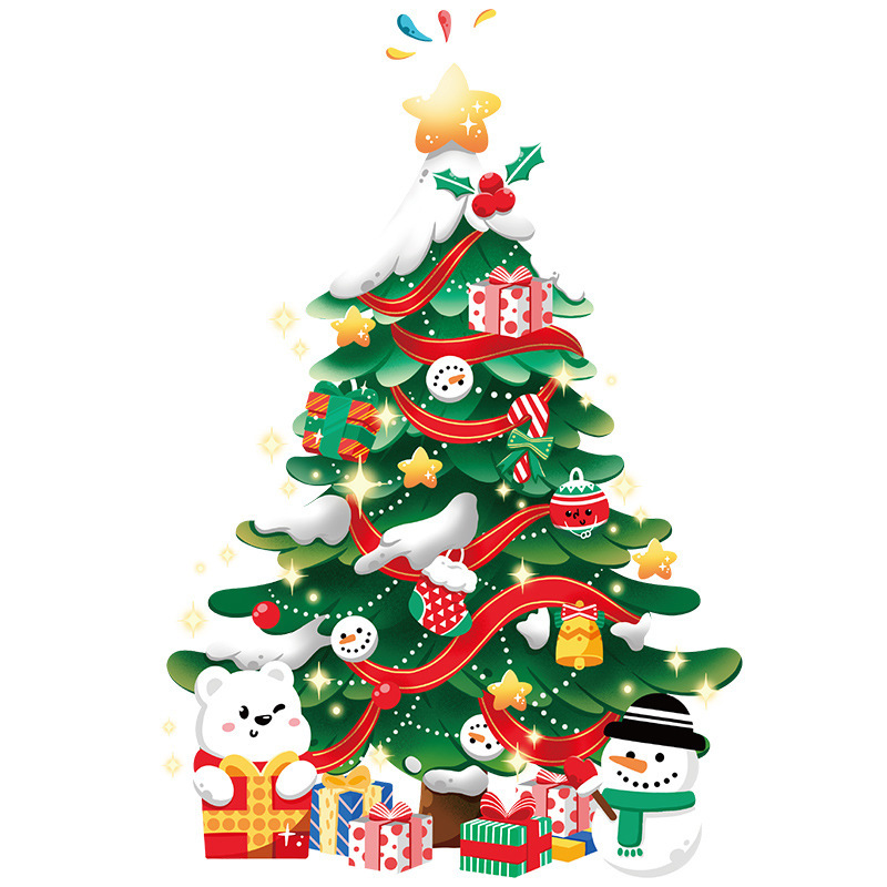 クリスマス装飾品シール金色大クリスマスツリー貼り画元日デパートガラスショーウインドーシーン配置貼り|undefined