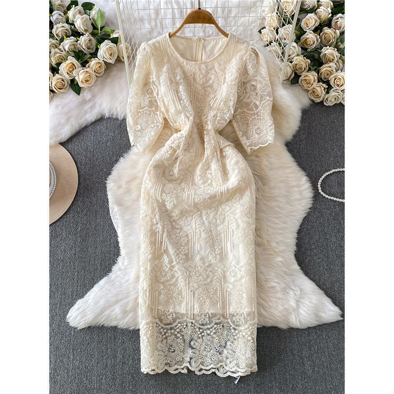 French-style light luxury wedding dress for women, summer high-end lace embroidered slim-fit elegant long dress French-style light luxury wedding dress for women, summer high-end lace embroidered slim-fit elegant long dress