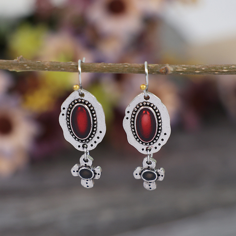 Ethnic Style Cross Oval Alloy Inlay Artificial Crystal Women's Drop Earrings display picture 2