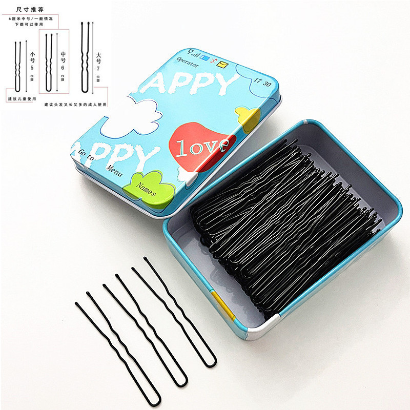 ヘアクリップ一字クリップシンプル黒ヘアクリップ小髪クリップ固定髪飾り女性スチールクリップu型クリップ|undefined