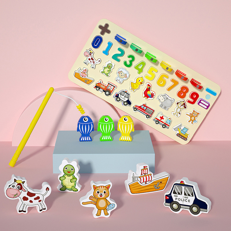 Educación temprana de los niños transfronterizos forma del coche multifuncional color a juego tráfico pesca cognitiva digital logarítmica tablero de juguete