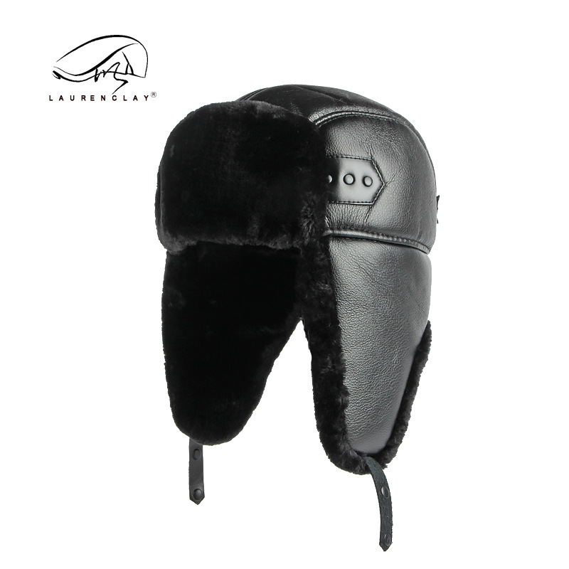 Pu Cuero cuero noreste algodón sombrero hombres al aire libre ciclismo impermeable a prueba de viento a prueba de nieve sombrero negro protección del oído caliente Lei Feng sombrero