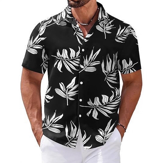 欧美独立站亚马逊新款夏威夷风创意3D数码印花男士短袖衬衫上衣