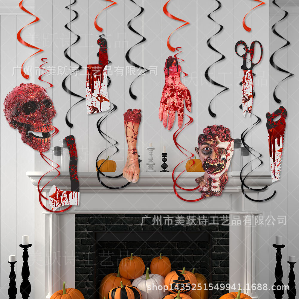 Wansheng fiesta mano y pie cuchillo espiral etiqueta Decoración de Halloween transfronteriza decoración de la casa encantada decoración colgante