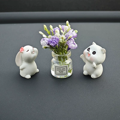 Car ornaments: doll car interior decoration small - purple-jasmine-vase-smelling-flower-rabbit-hug-cat