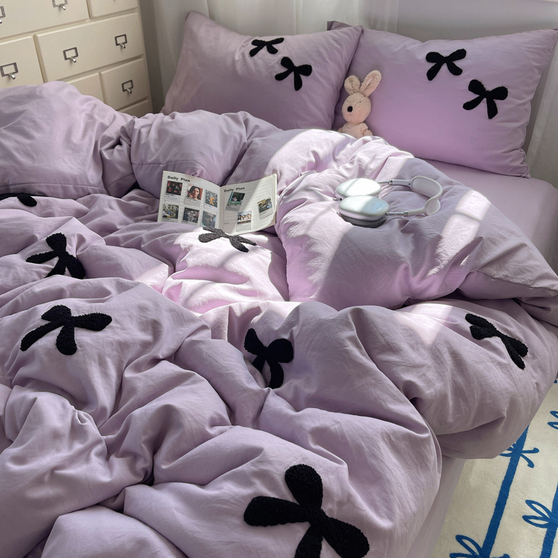 F 보우밀크 퍼플 [입체 타올 자수·슈퍼 소프트 워싱 코튼·걱정 없는 알몸 수면]